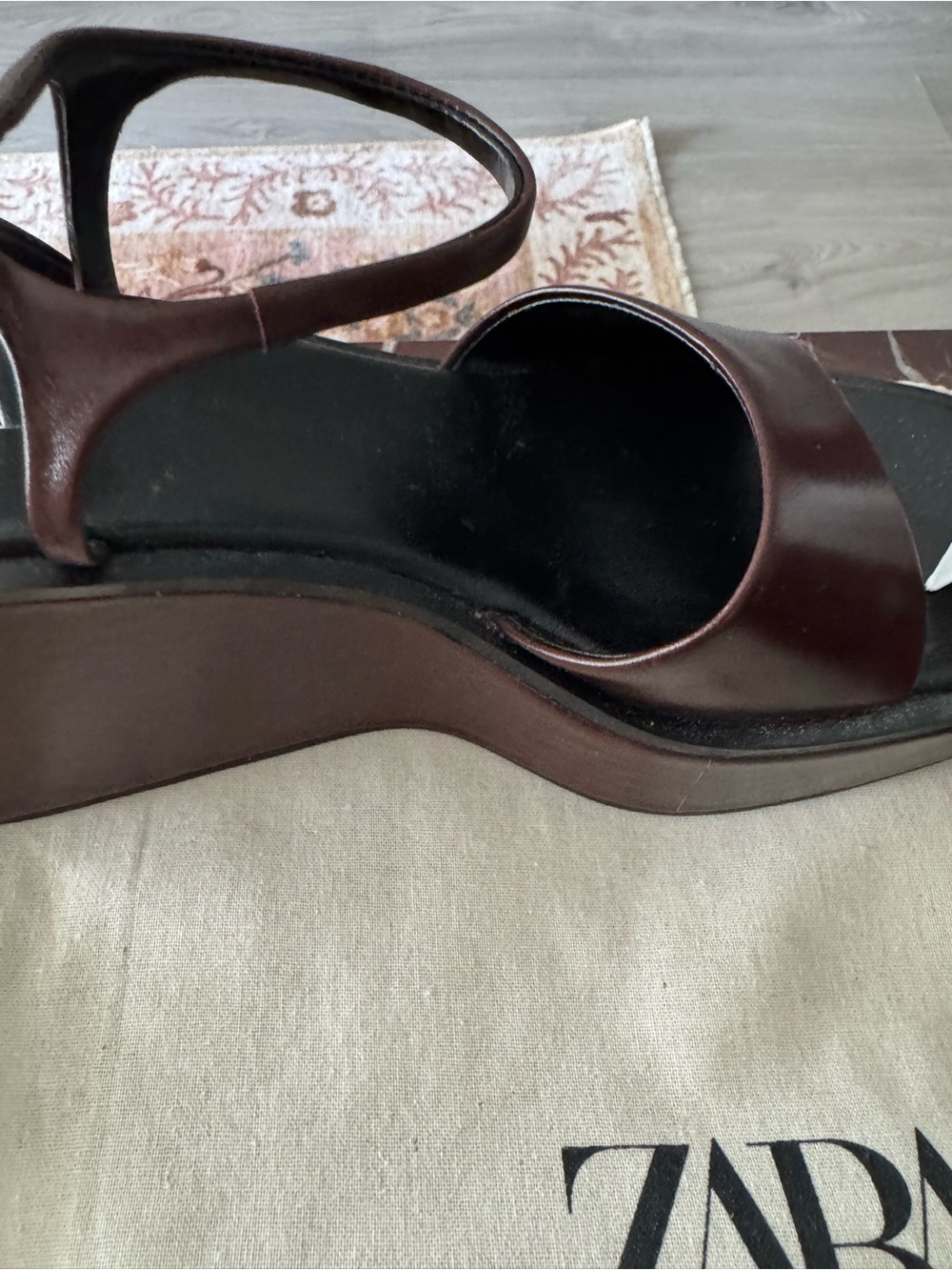 Zara Brown Leather Platform Slingback Sandals - Picture 3 of 4